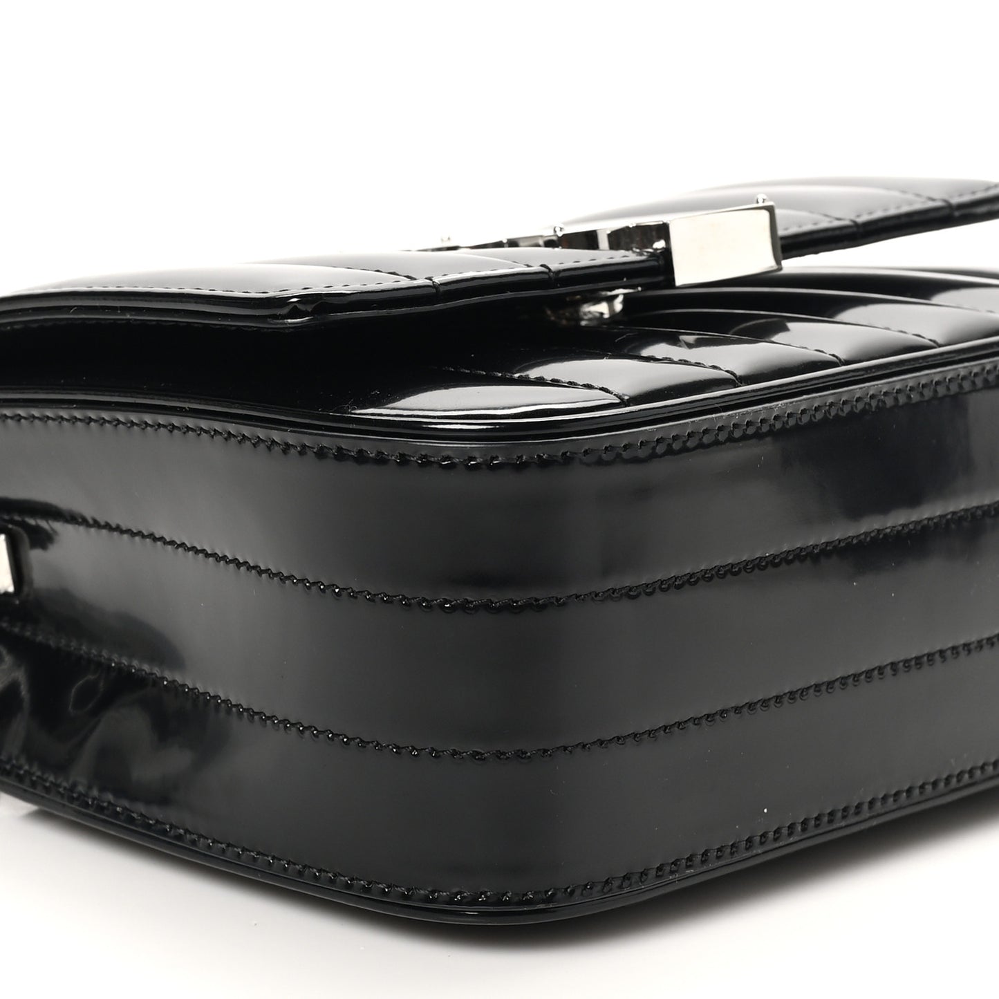 Patent Calfskin Matelasse Monogram Small Vicky Chain Bag Black