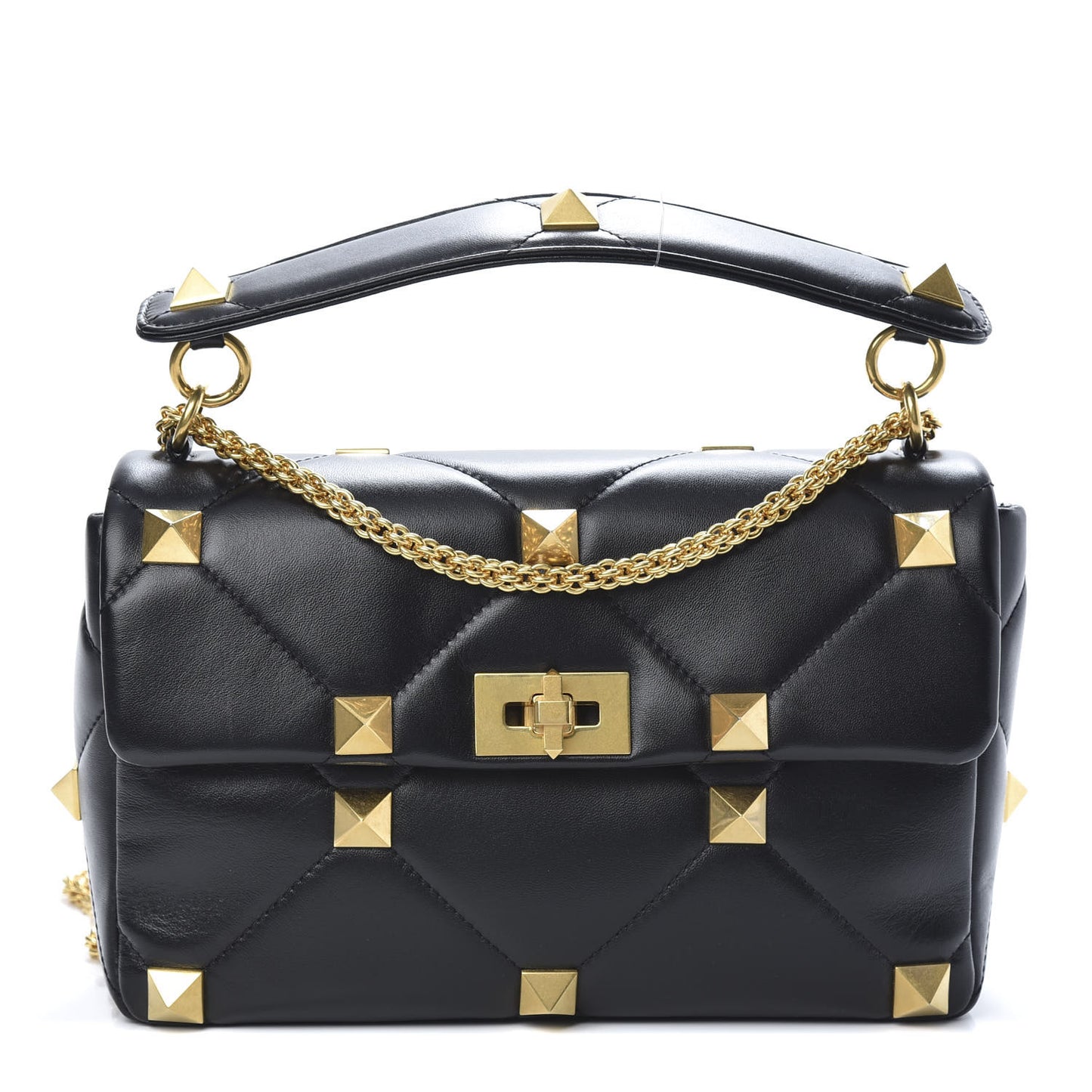 Nappa Large Roman Stud Shoulder Bag Black