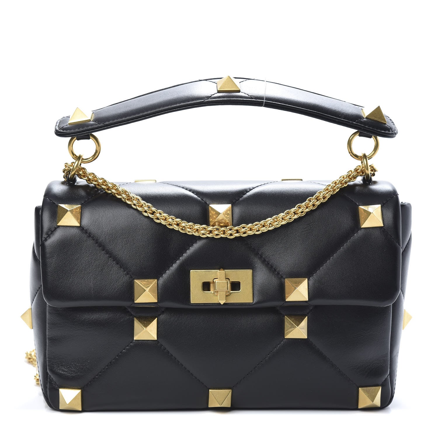 Valentino Garavani Nappa Large Roman Stud Shoulder Bag Black 1 of 10