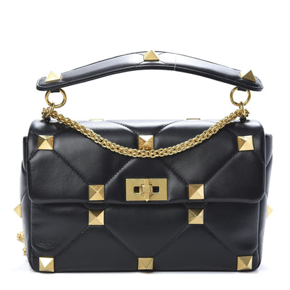 Valentino Garavani Nappa Large Roman Stud Shoulder Bag Black 1 of 10