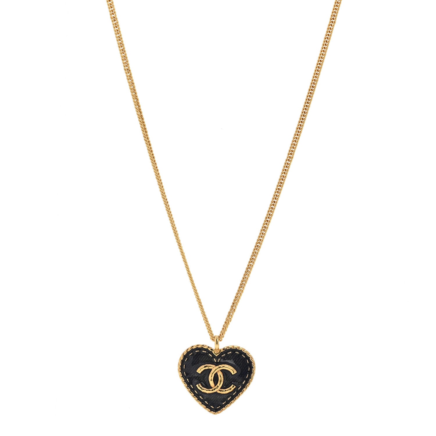 Chanel Metal Enamel CC Denim Heart Necklace Gold 1 of 6