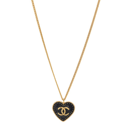 Chanel Metal Enamel CC Denim Heart Necklace Gold 1 of 6