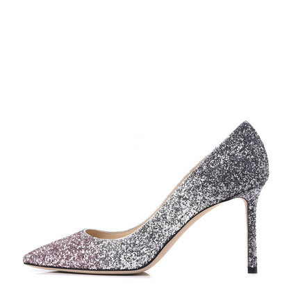 Jimmy Choo Glitter Pointy Toe Romy 85 Pumps 39.5 Silver Pink 1 of 7
