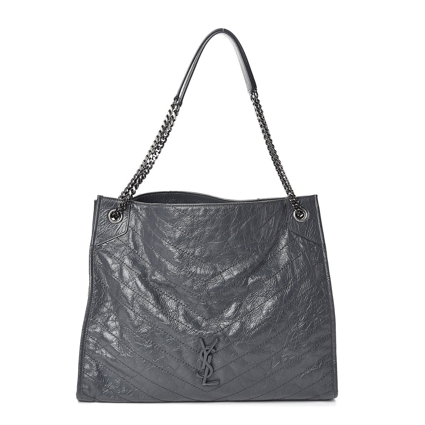 Crinkled Calfskin Matelasse Monogram Niki Shopper Tote Dark Smog