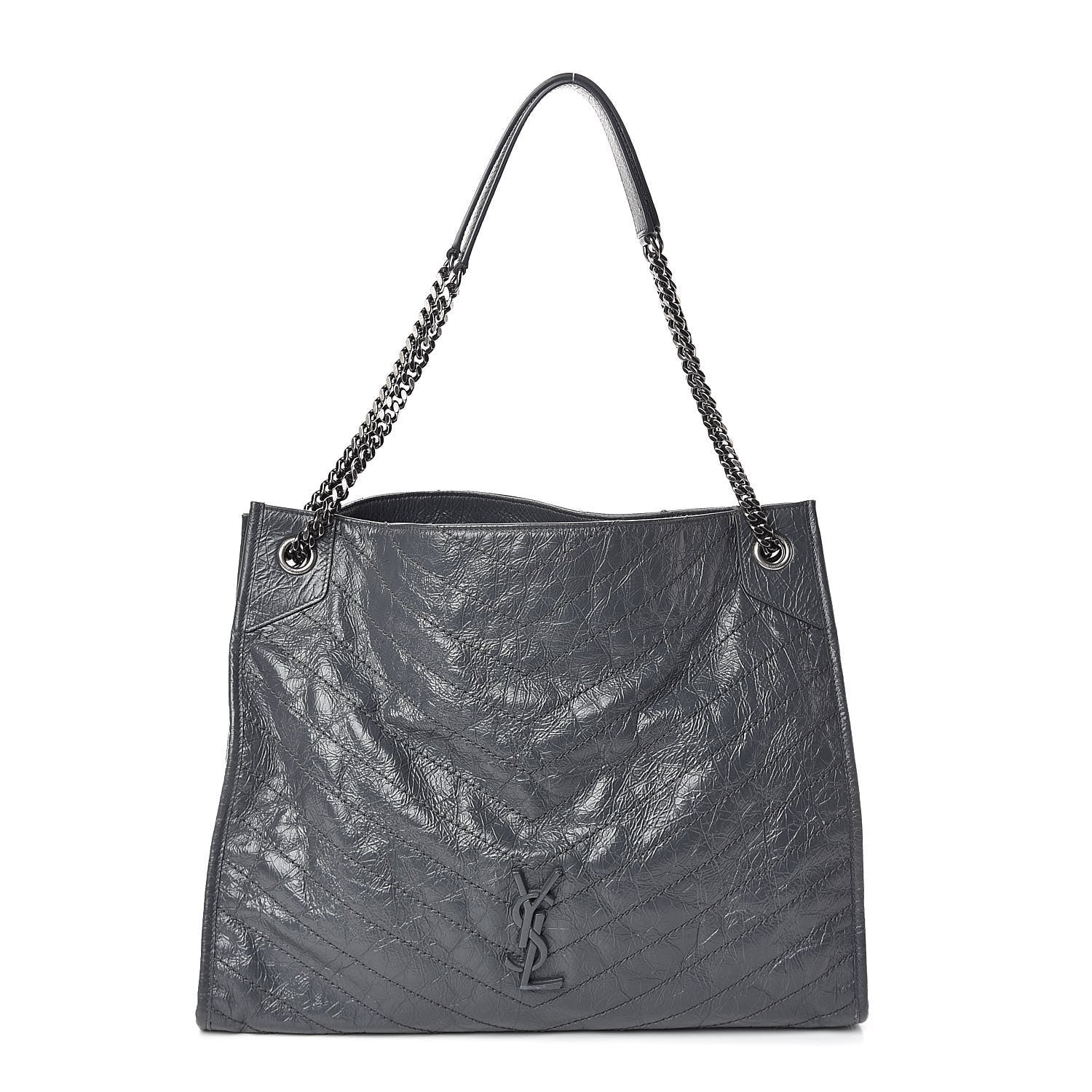 Saint Laurent Crinkled Calfskin Matelasse Monogram Niki Shopper Tote Dark Smog 1 of 10