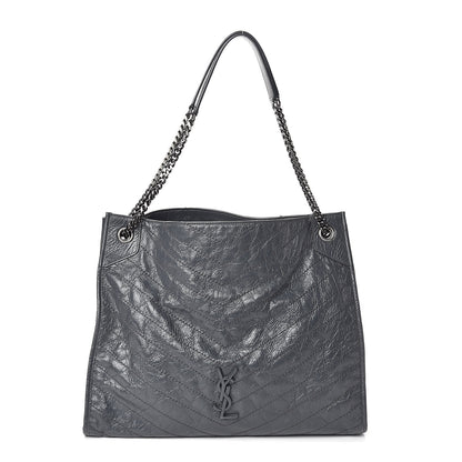 Saint Laurent Crinkled Calfskin Matelasse Monogram Niki Shopper Tote Dark Smog 1 of 10