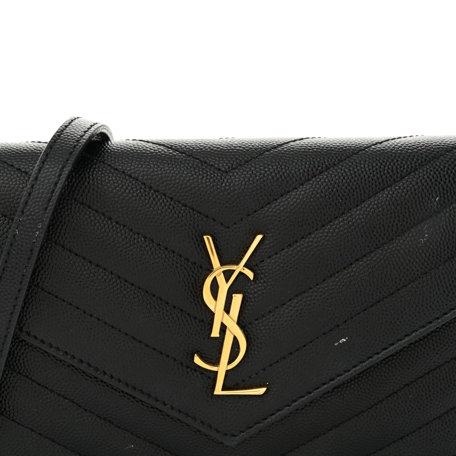 Saint Laurent Grain De Poudre Matelasse Chevron Monogram Envelope Chain Wallet Black 8 of 15