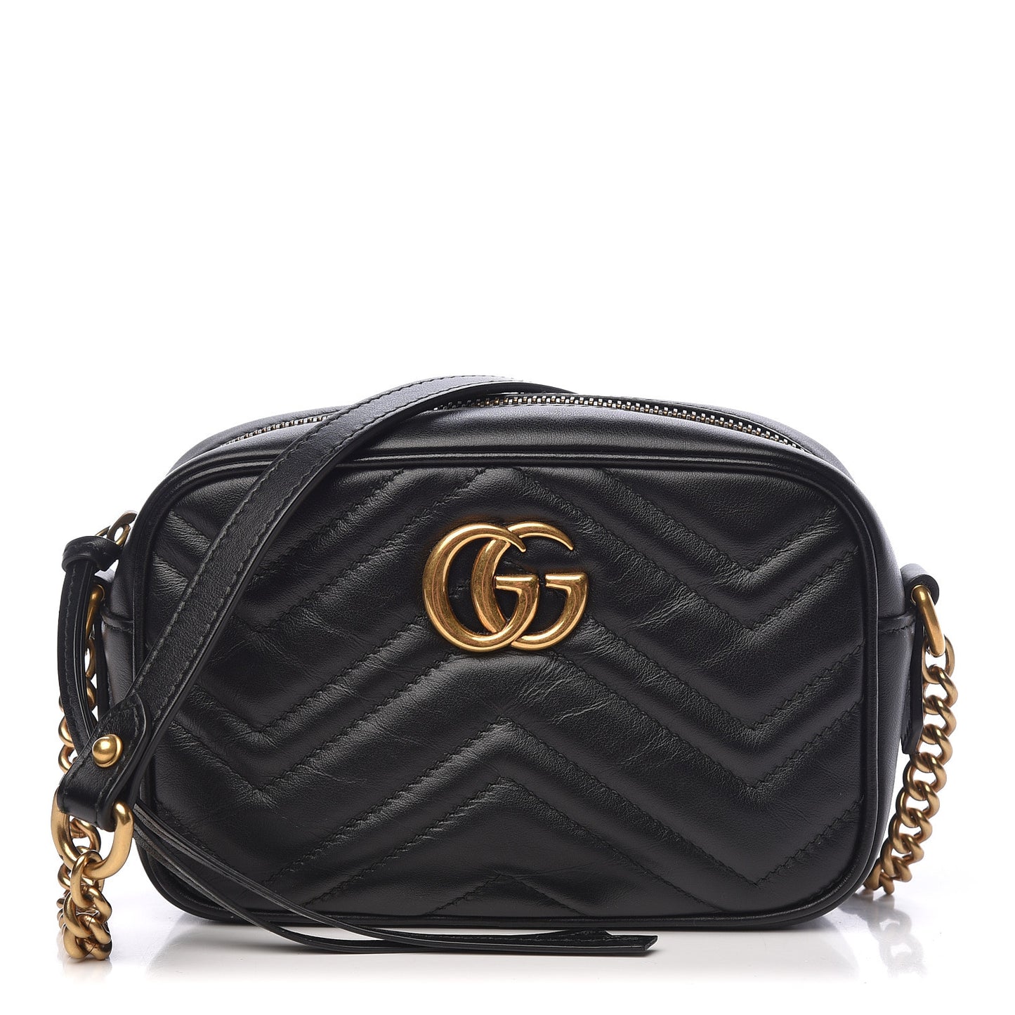 Calfskin Matelasse Mini GG Marmont Chain Shoulder Bag Black