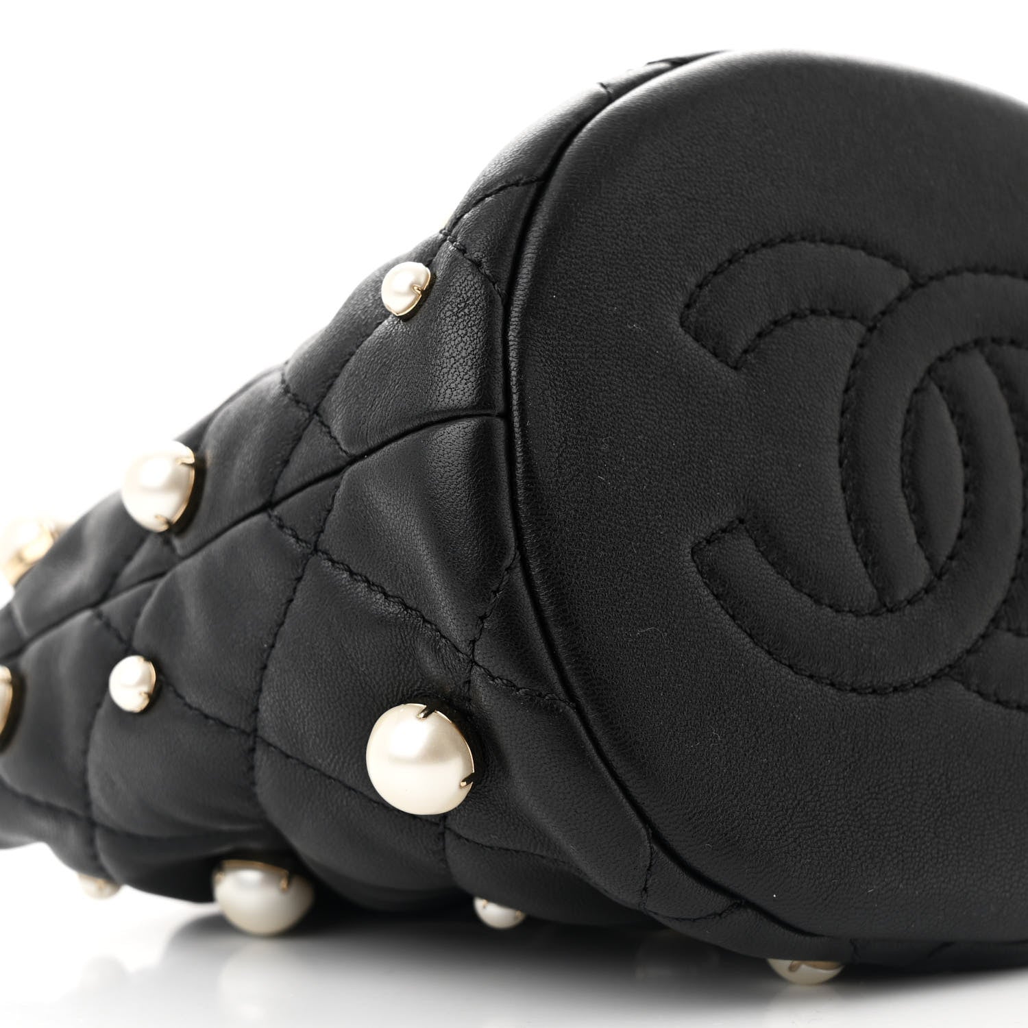 Chanel Lambskin Quilted Pearl Mini About Pearls Drawstring Bag Black 9 of 10