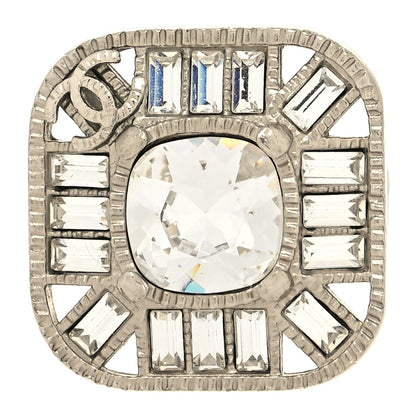 Chanel Metal Crystal Baguette CC Square Ring 53 6.5 Silver 1 of 4