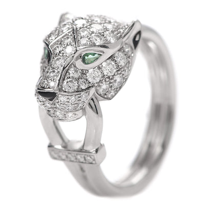 Cartier 18K White Gold Diamond Emerald Black Onyx Panthere de Ring 51 5.75 1 of 5