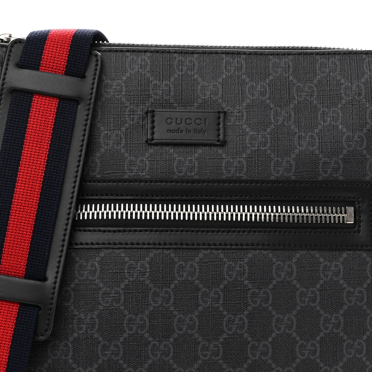 GG Supreme Monogram Appia Calfskin Web Flat Messenger Bag Black Grey
