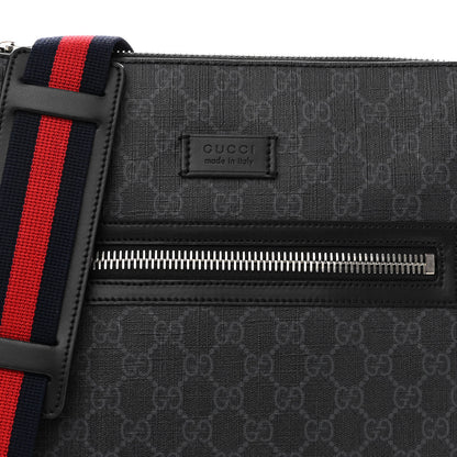 Gucci GG Supreme Monogram Appia Calfskin Web Flat Messenger Bag Black Grey 8 of 10