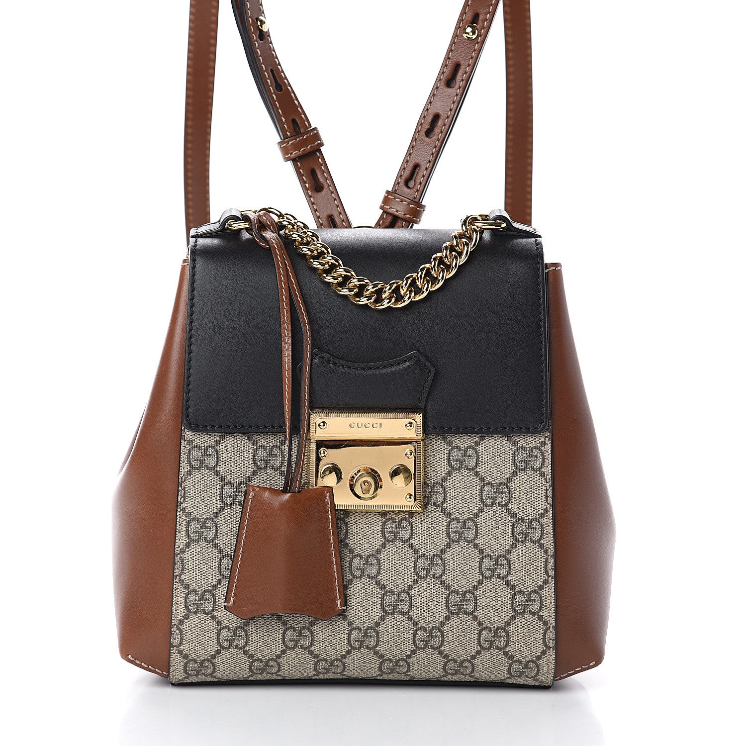 Gucci GG Supreme Monogram Calfskin Padlock Backpack Beige Cuir Black 6 of 8