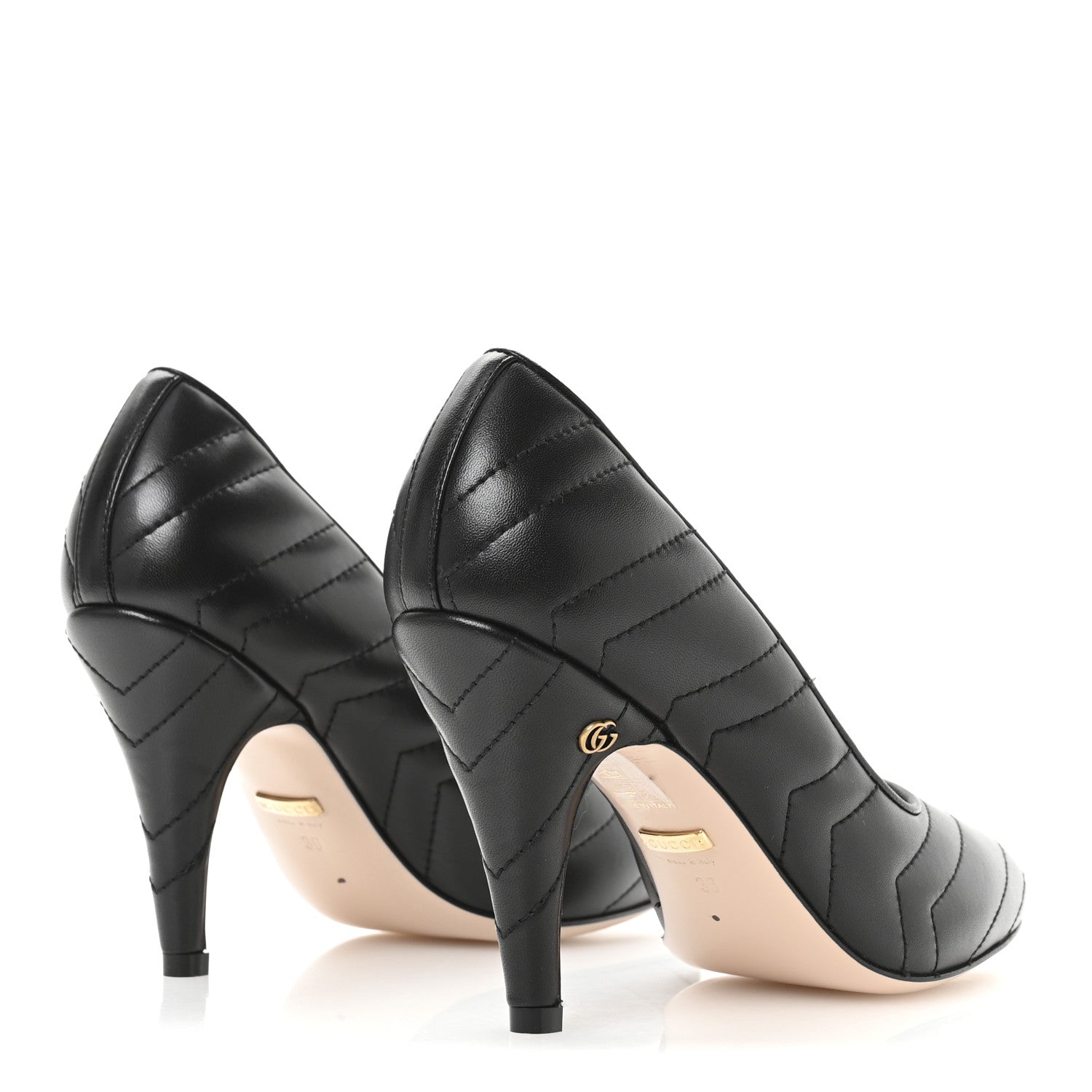 Gucci Nappa Charlotte Chevron Matelasse Double G 95mm Pumps 36 Black 5 of 9