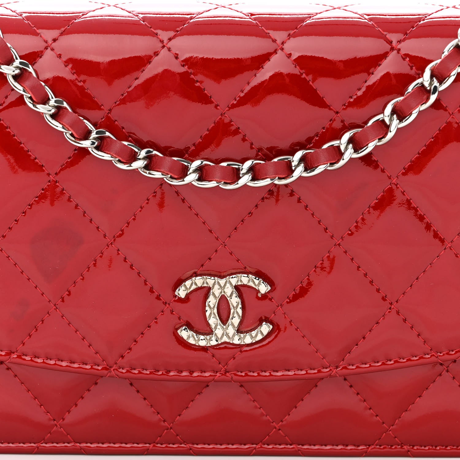 Chanel Patent Quilted Brilliant Wallet On Chain WOC Red 9 of 14