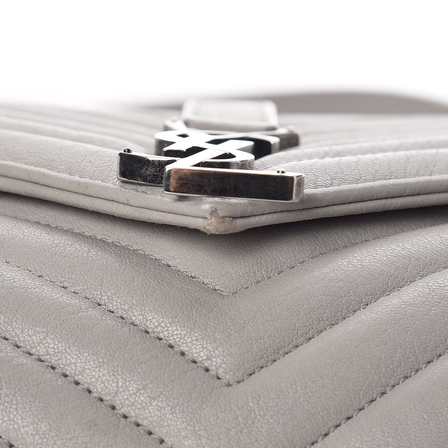 Saint Laurent Sheepskin Matelasse Chevron Monogram Large College Satchel Light Grey 16 of 25