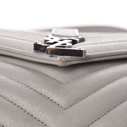 Saint Laurent Sheepskin Matelasse Chevron Monogram Large College Satchel Light Grey 16 of 25
