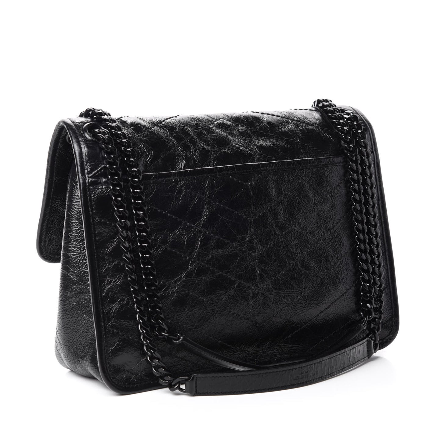 Crinkled Calfskin Matelasse Monogram Medium Niki Chain Satchel Black