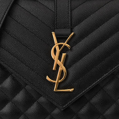 Saint Laurent Grain De Poudre Textured Mixed Matelasse Triquilt Medium Monogram Satchel Black 7 of 10