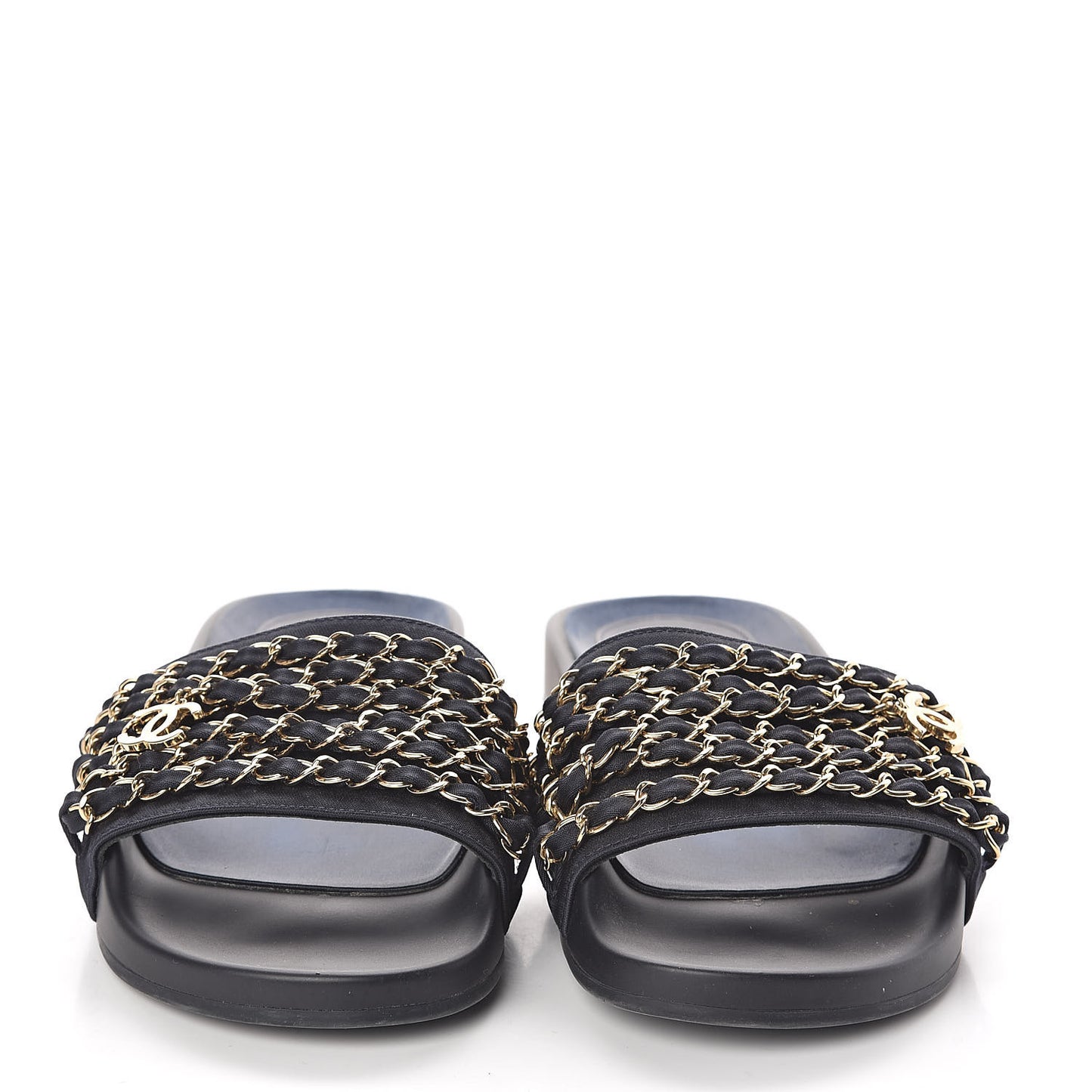 Satin Canvas Chain Flat Sandals 36 Marine