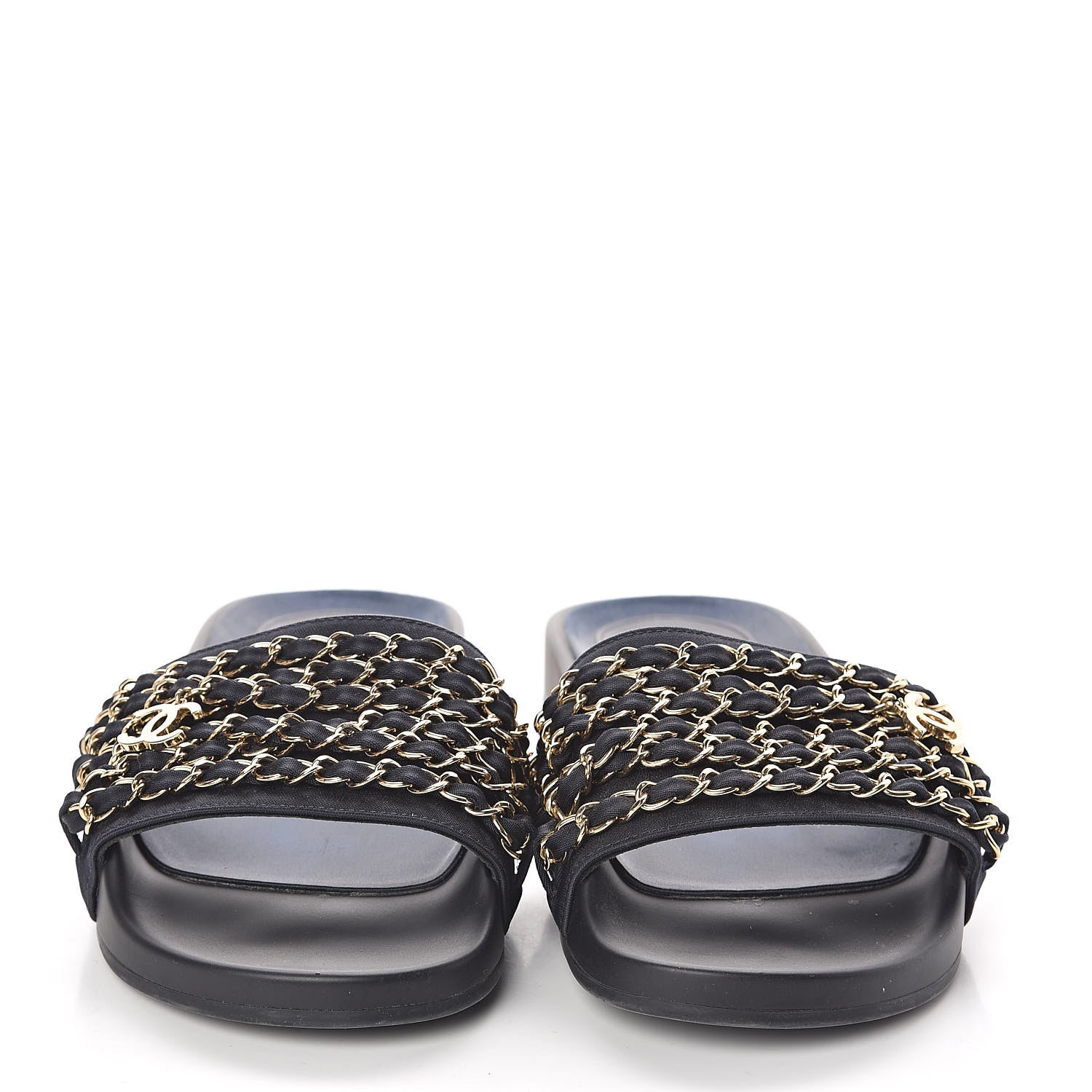 Chanel Satin Canvas Chain Flat Sandals 36 Marine 2 of 7