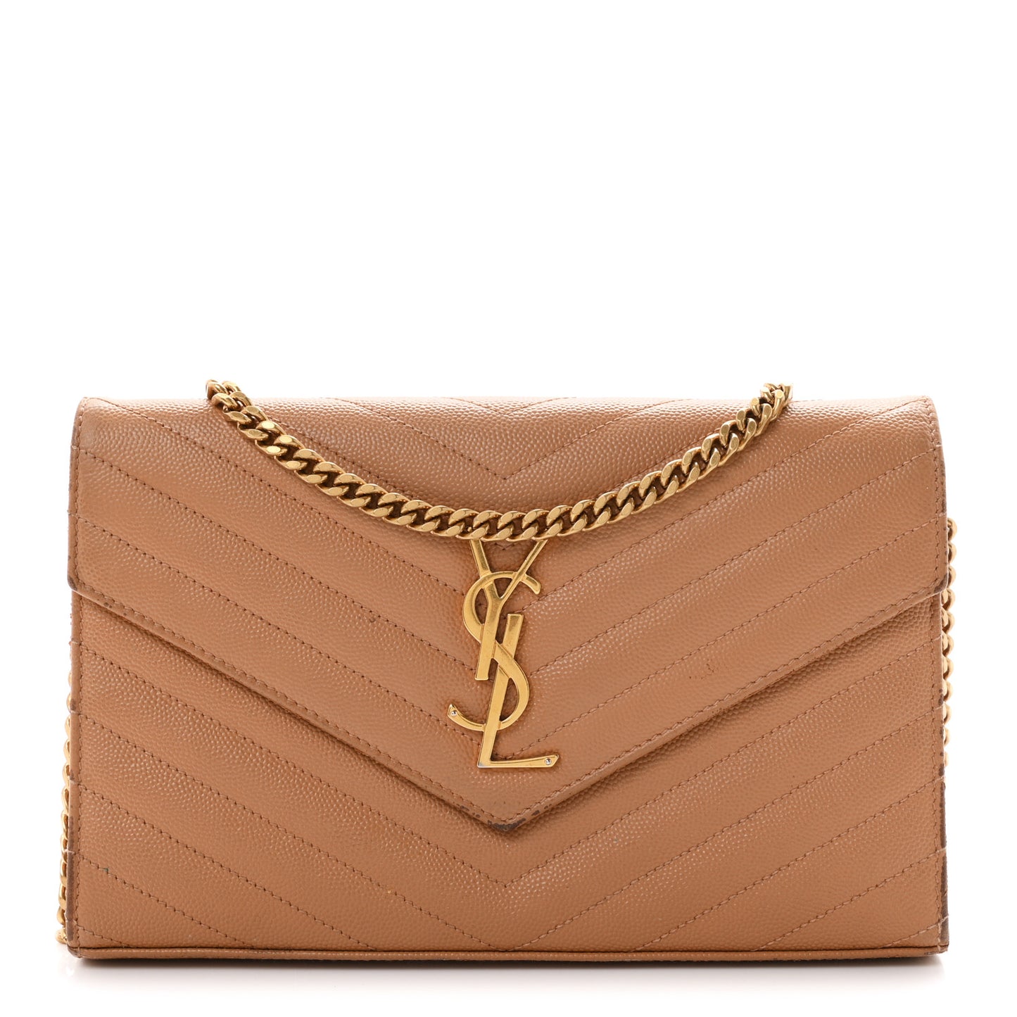 Grain De Poudre Matelasse Chevron Monogram Chain Wallet Natural Dark
