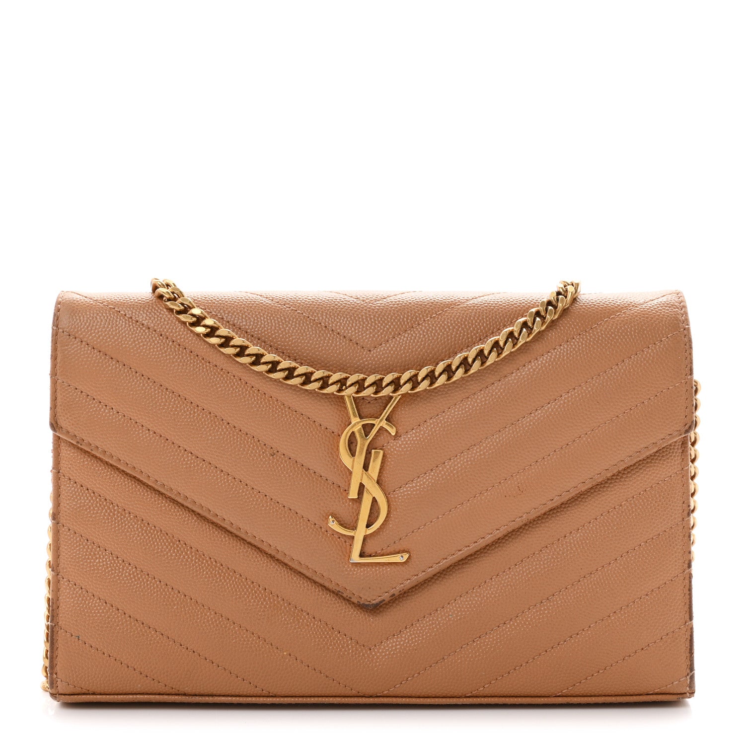 Saint Laurent Grain De Poudre Matelasse Chevron Monogram Chain Wallet Natural Dark 1 of 12