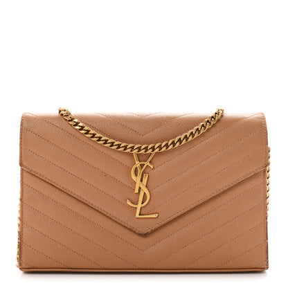 Saint Laurent Grain De Poudre Matelasse Chevron Monogram Chain Wallet Natural Dark 1 of 12