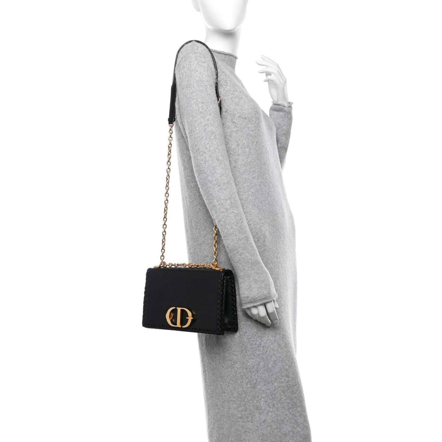 Calfskin Braided 30 Montaigne Chain Flap Bag Black