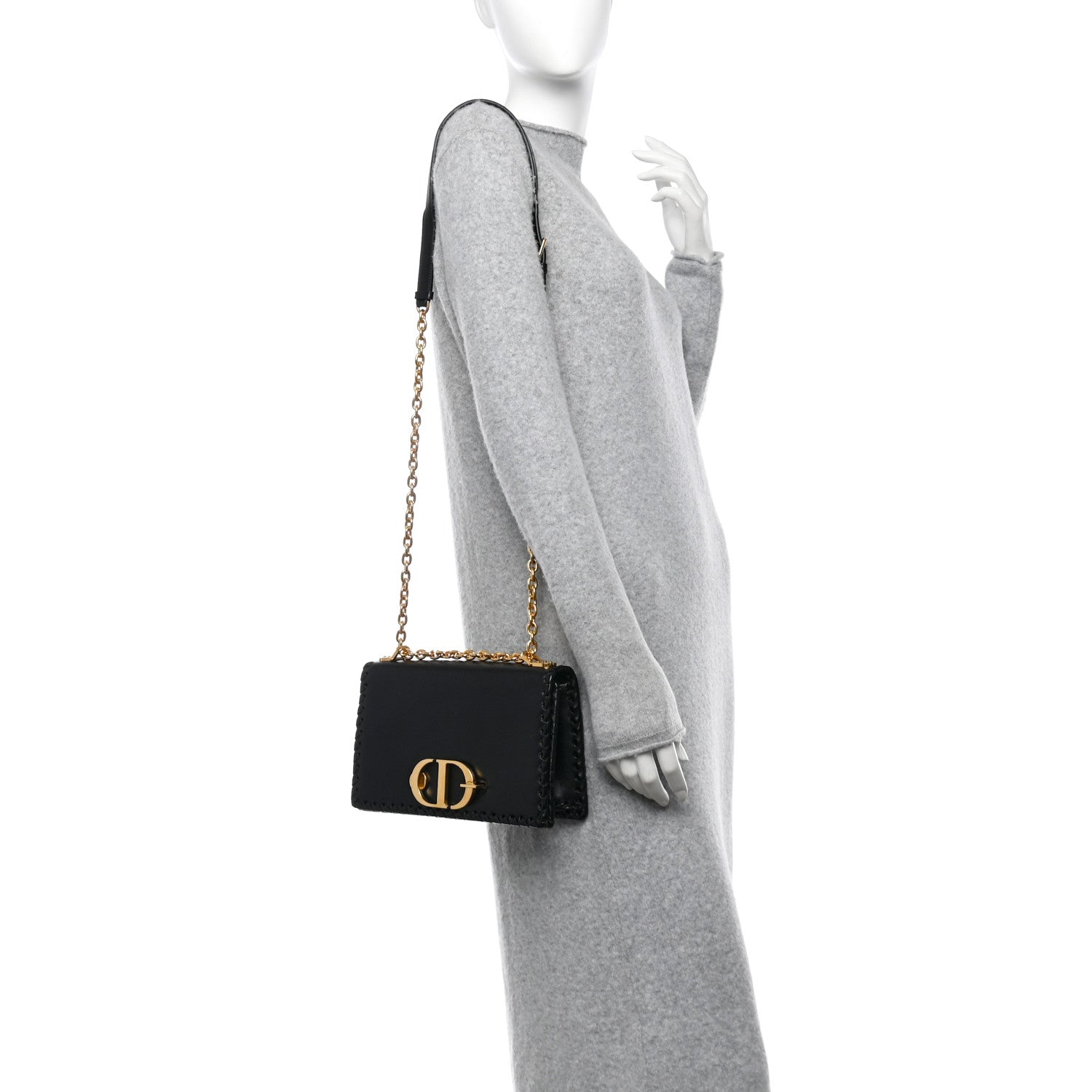 Christian Dior Calfskin Braided 30 Montaigne Chain Flap Bag Black 2 of 10