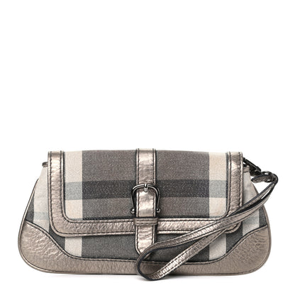 Burberry Metallic Calfskin Smoked Check Wristlet Pouch Pewter 1 of 9