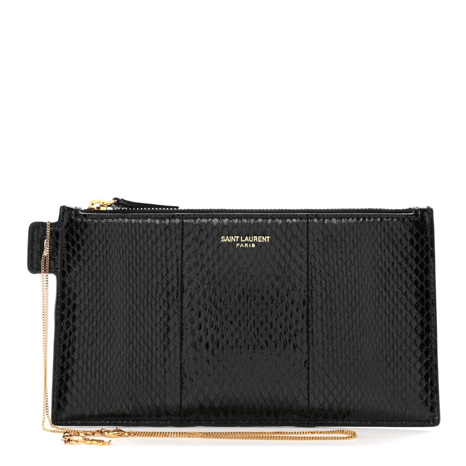 Saint Laurent SAINT LAURENT Snakeskin Pouch With Chain Black 1 of 8