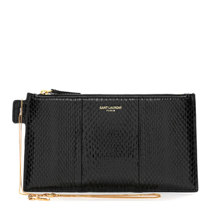 Saint Laurent SAINT LAURENT Snakeskin Pouch With Chain Black 1 of 8
