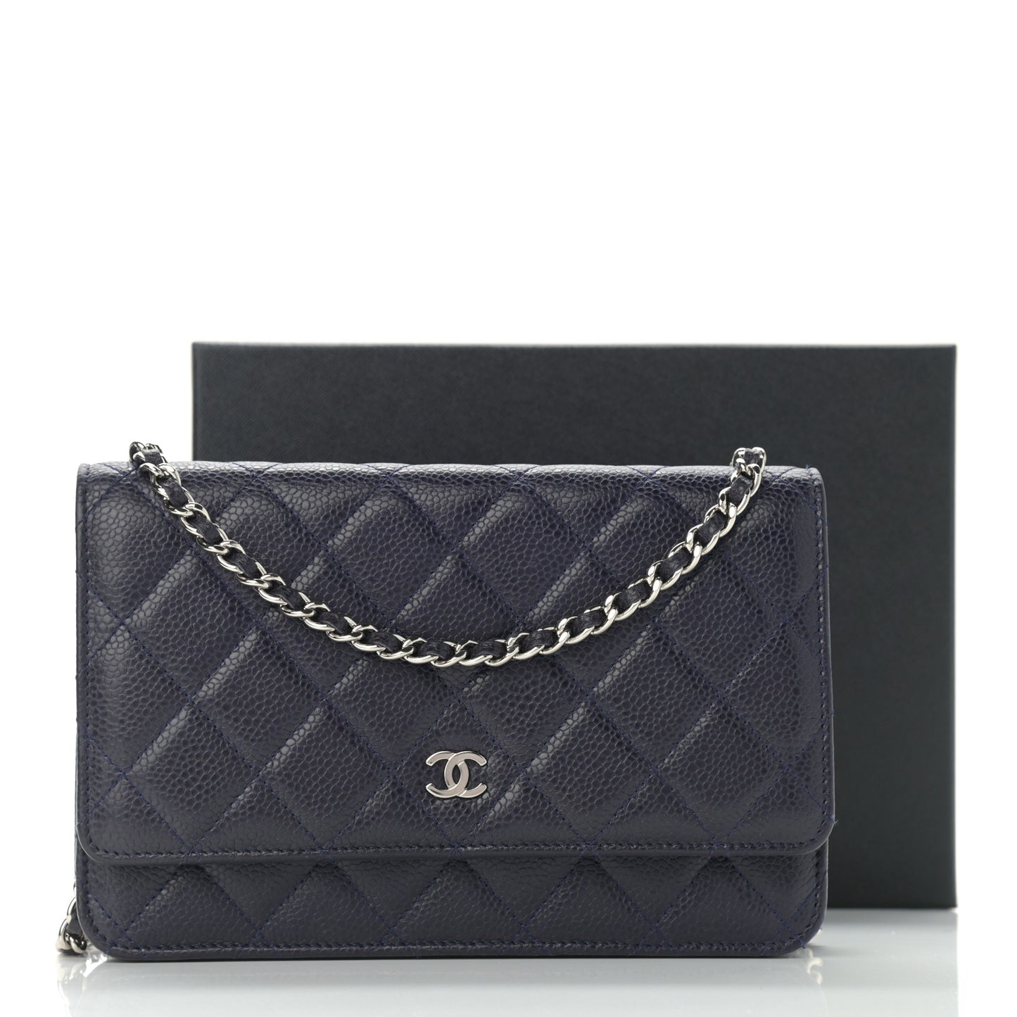 Caviar Quilted Wallet On Chain WOC Navy Blue