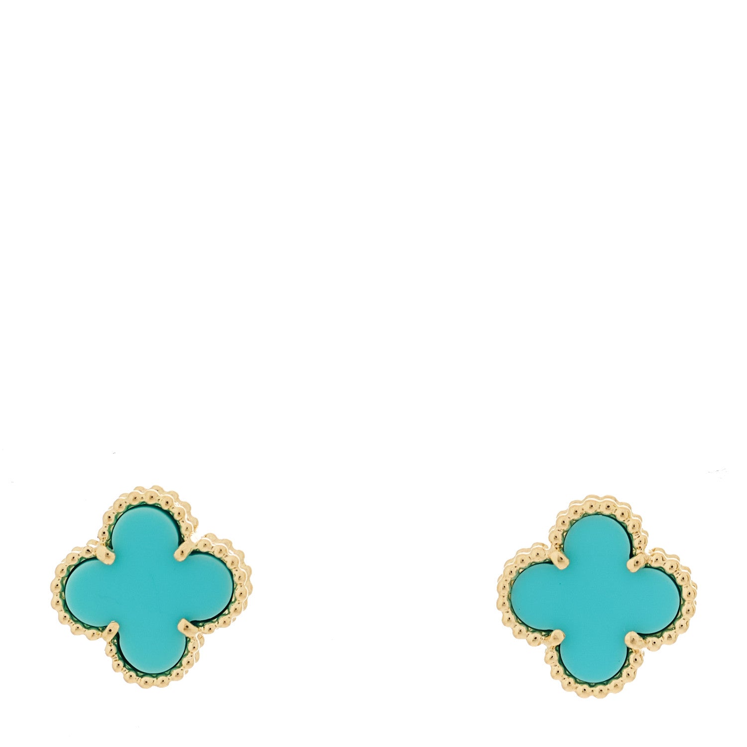 Van Cleef & Arpels 18K Yellow Gold Turquoise Sweet Alhambra Earrings 1 of 4
