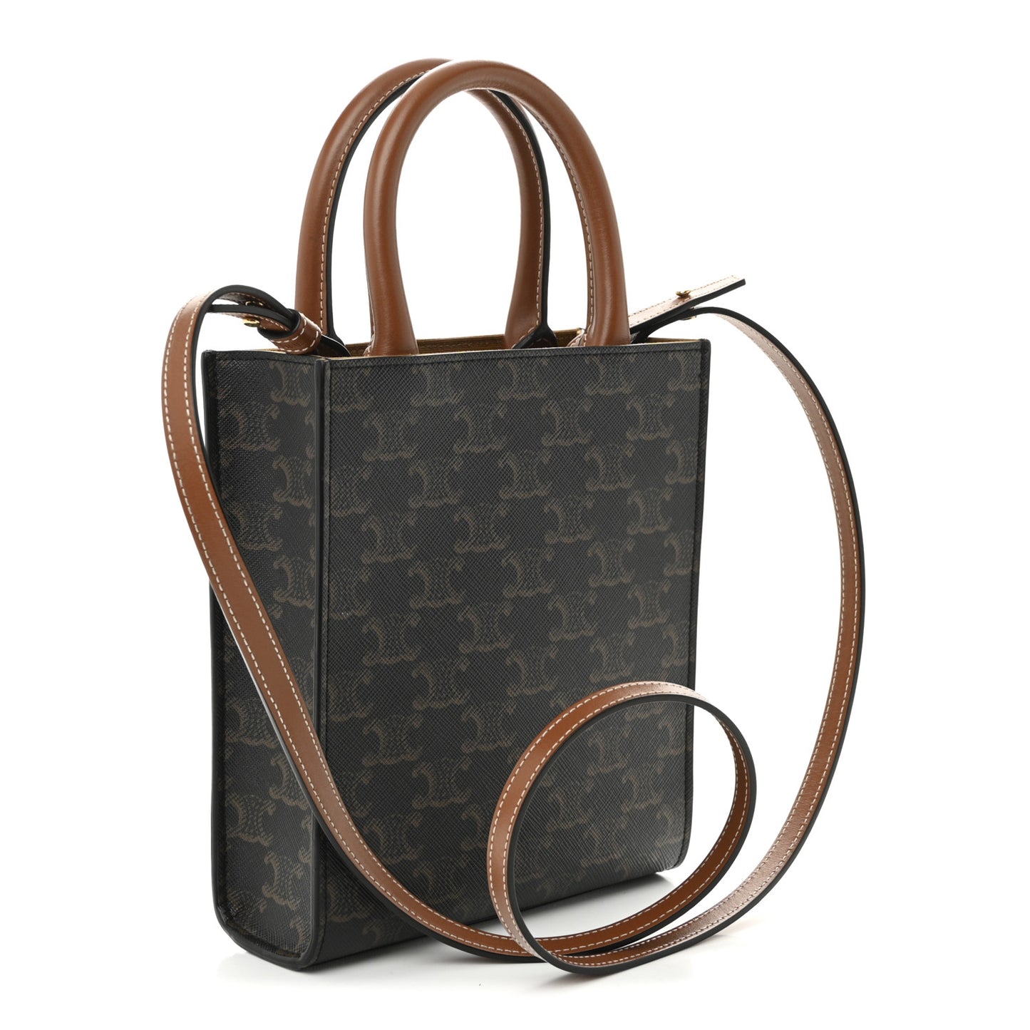 Triomphe Canvas Calfskin Mini Vertical Cabas Tan