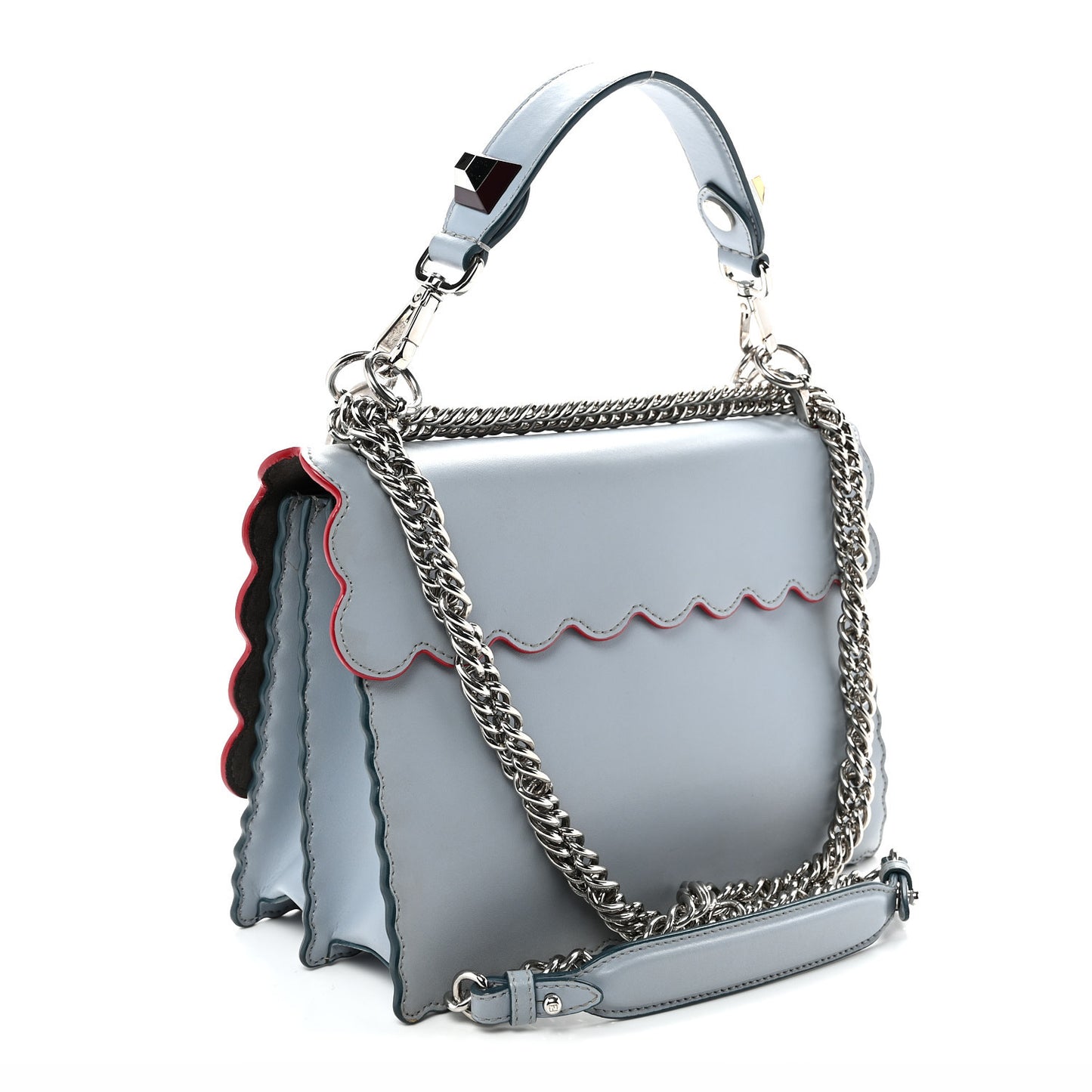 Vitello Liberty Lucido Flowerland Scalloped Studded Kan I Shoulder Bag Azzurro Polvere Multicolor