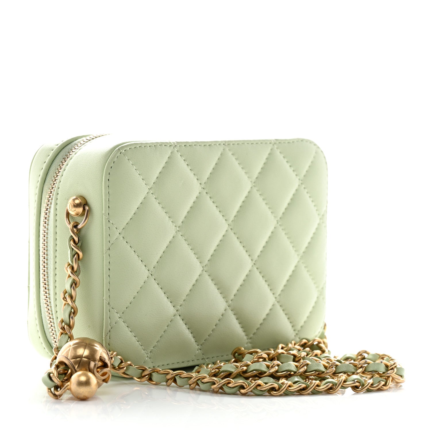 Chanel Lambskin Quilted CC Pearl Crush Camera Case Light Green 3 of 10