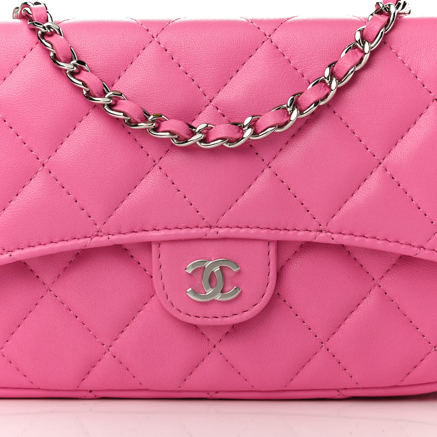 Chanel Lambskin Quilted Flap Phone Holder With Chain Neon Pink 8 of 13