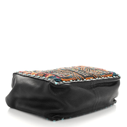 Valentino Garavani Pebbled Calfskin Beaded Guitar Strap Rockstud Rolling Tote Bag Black 4 of 9