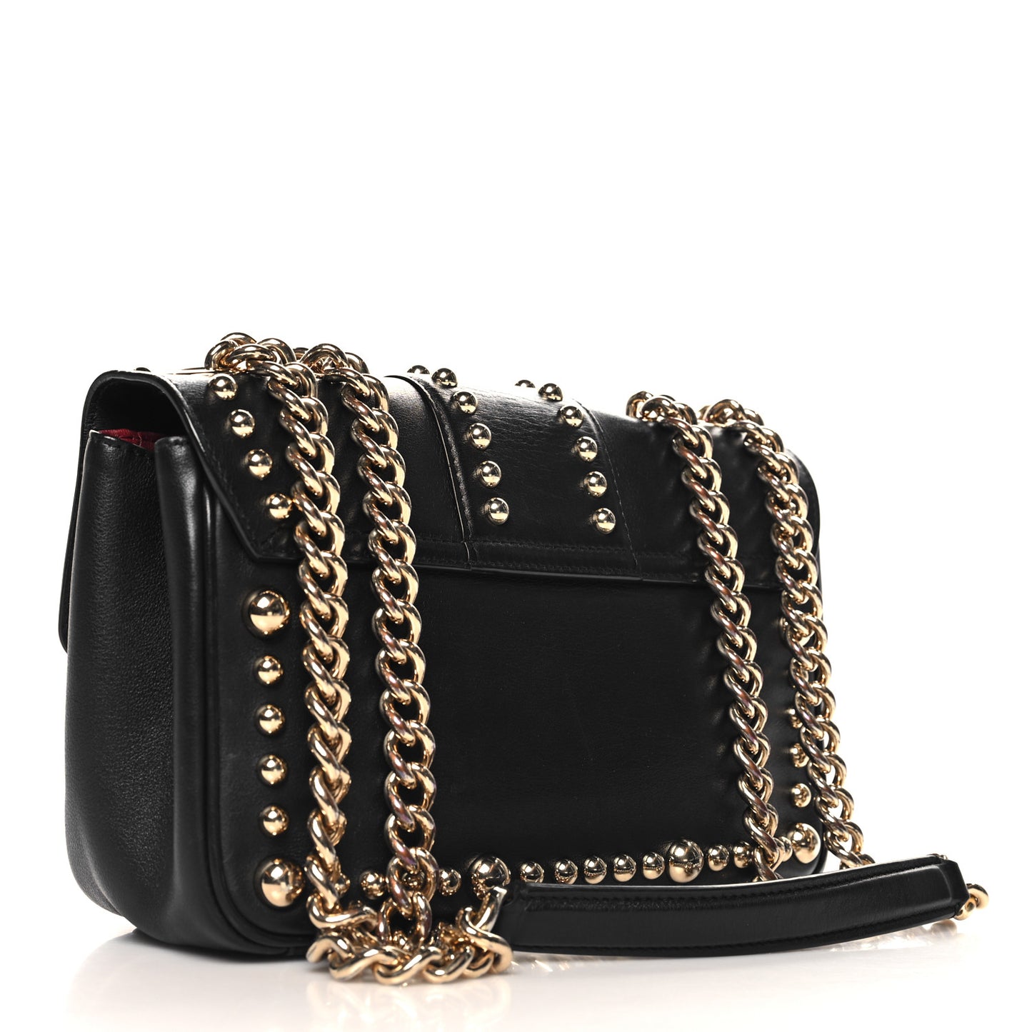 Calfskin Lucia Studded Chain Shoulder Bag Black