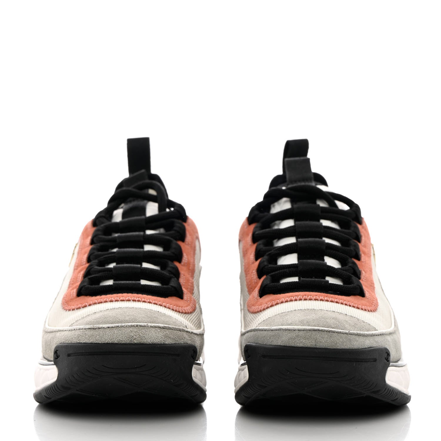 Chanel Fabric Suede CC Sneakers 37.5 White Light Grey Pink 2 of 10