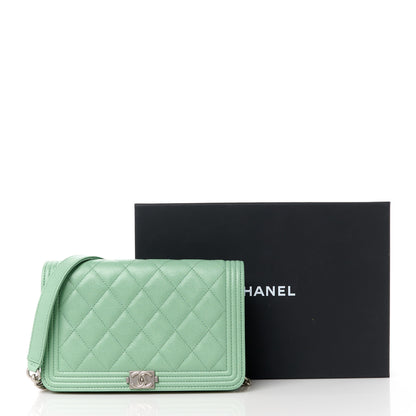 Chanel Caviar Quilted Boy Wallet On Chain WOC Light Green 12 of 12