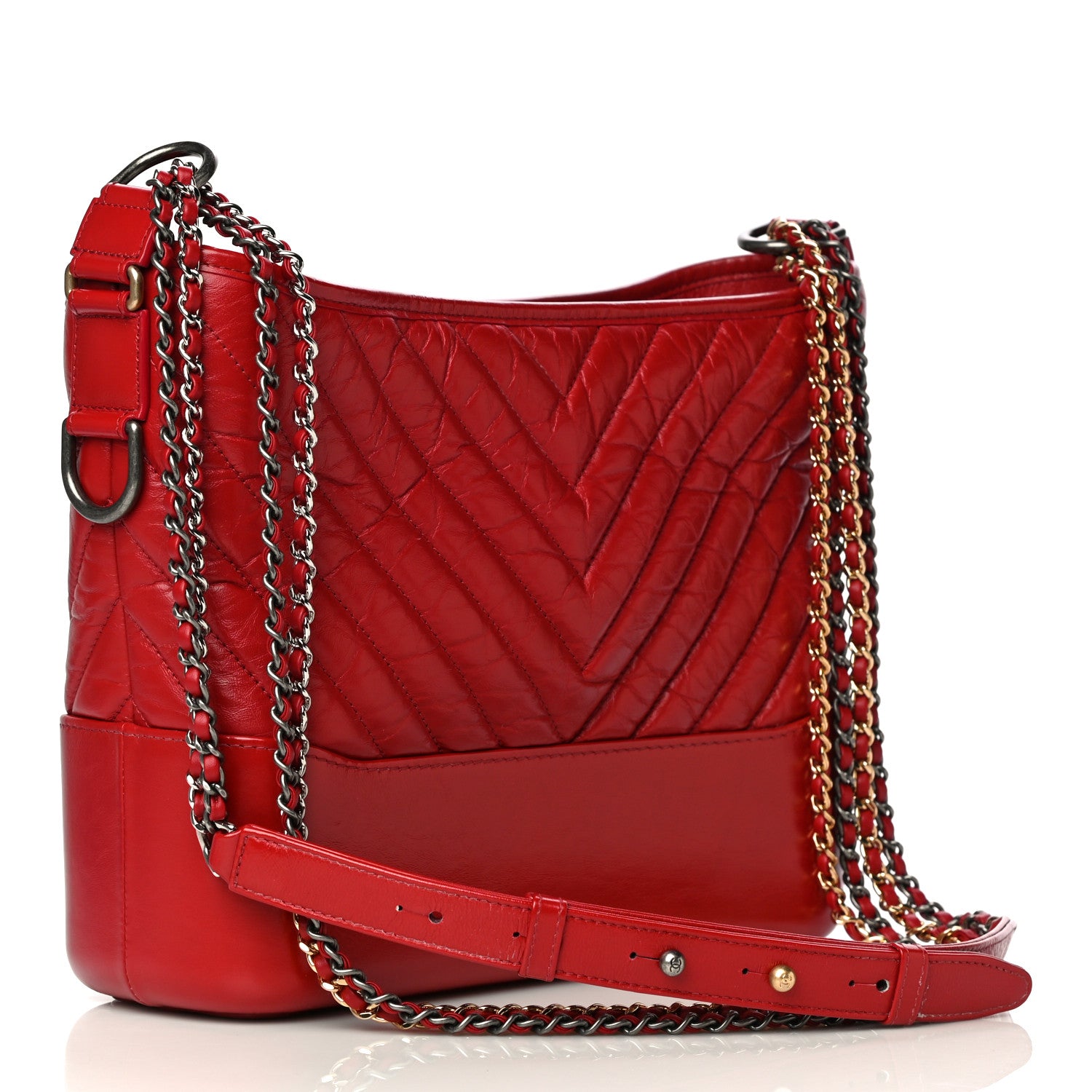 Chanel Aged Calfskin Chevron Quilted Medium Gabrielle Hobo Red 3 of 29