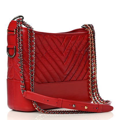 Chanel Aged Calfskin Chevron Quilted Medium Gabrielle Hobo Red 3 of 29