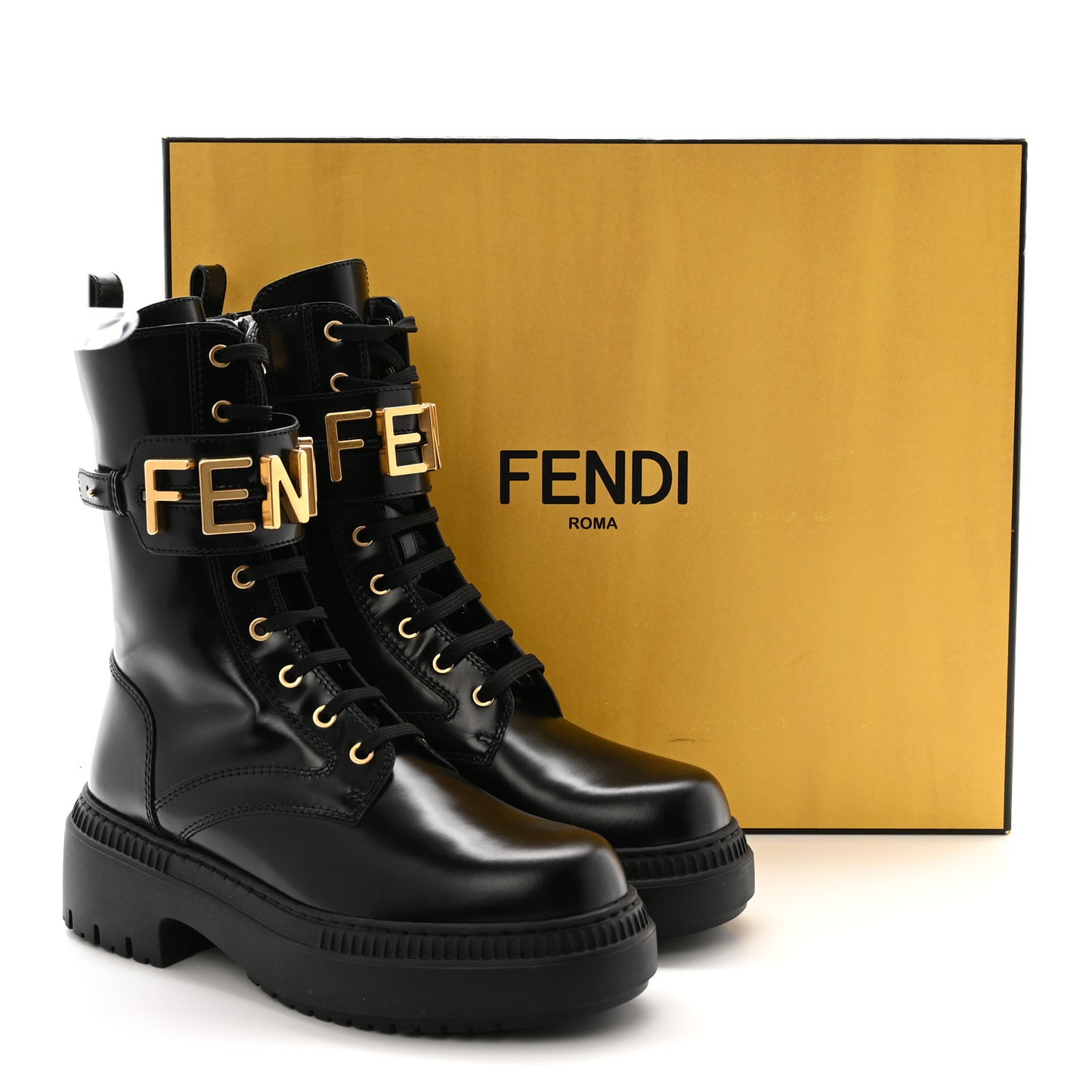 Vitello Abrasivato Fendigraphy 50mm Biker Boots 38.5 Black