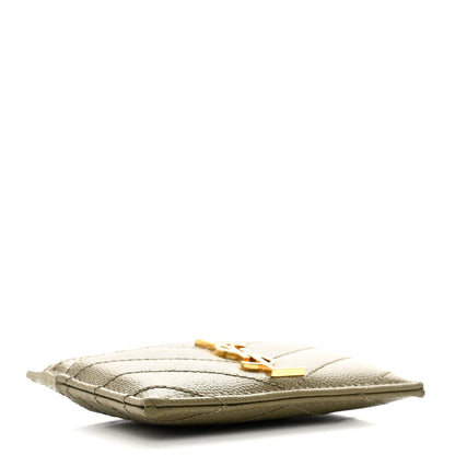 Saint Laurent Grain De Poudre Matelasse Chevron Monogram Credit Card Case Vert Kaki 4 of 7