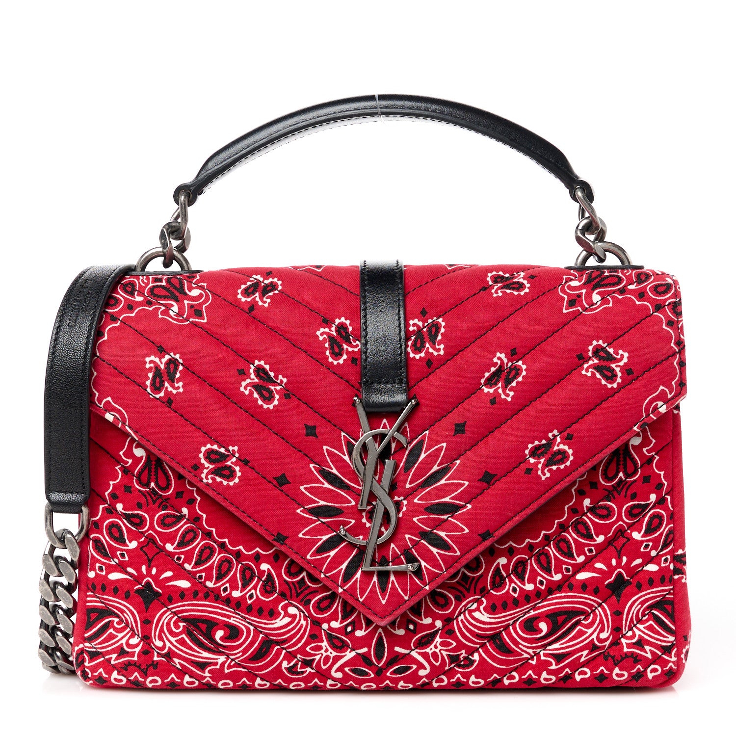 Saint Laurent Canvas Bandana Matelasse Chevron Medium College Bag Red 1 of 13
