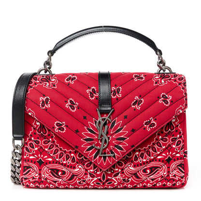 Saint Laurent Canvas Bandana Matelasse Chevron Medium College Bag Red 1 of 13